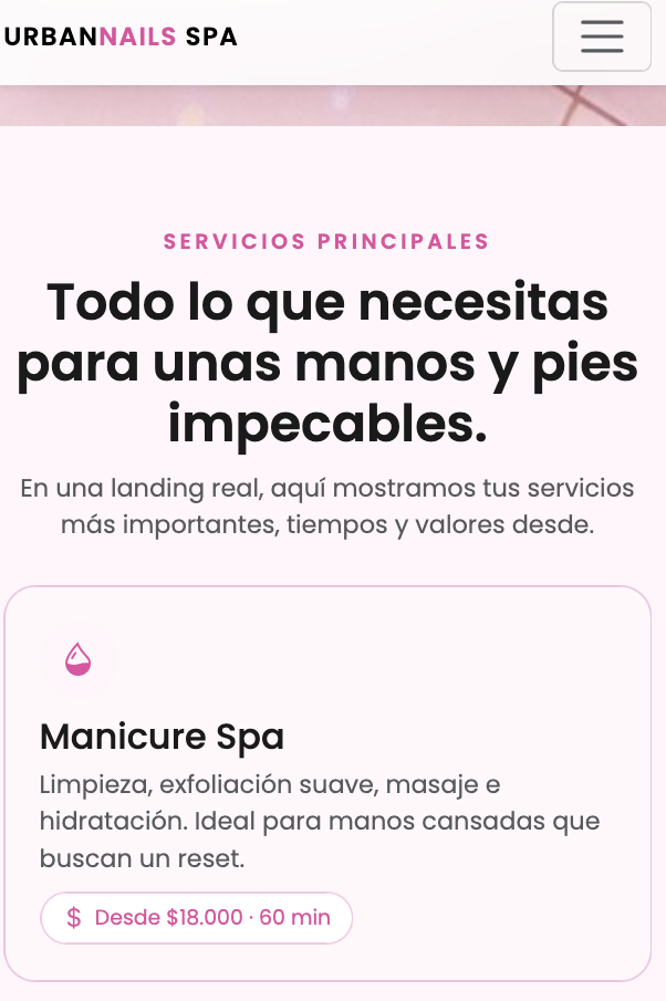 Vista responsiva de UrbanNails Spa